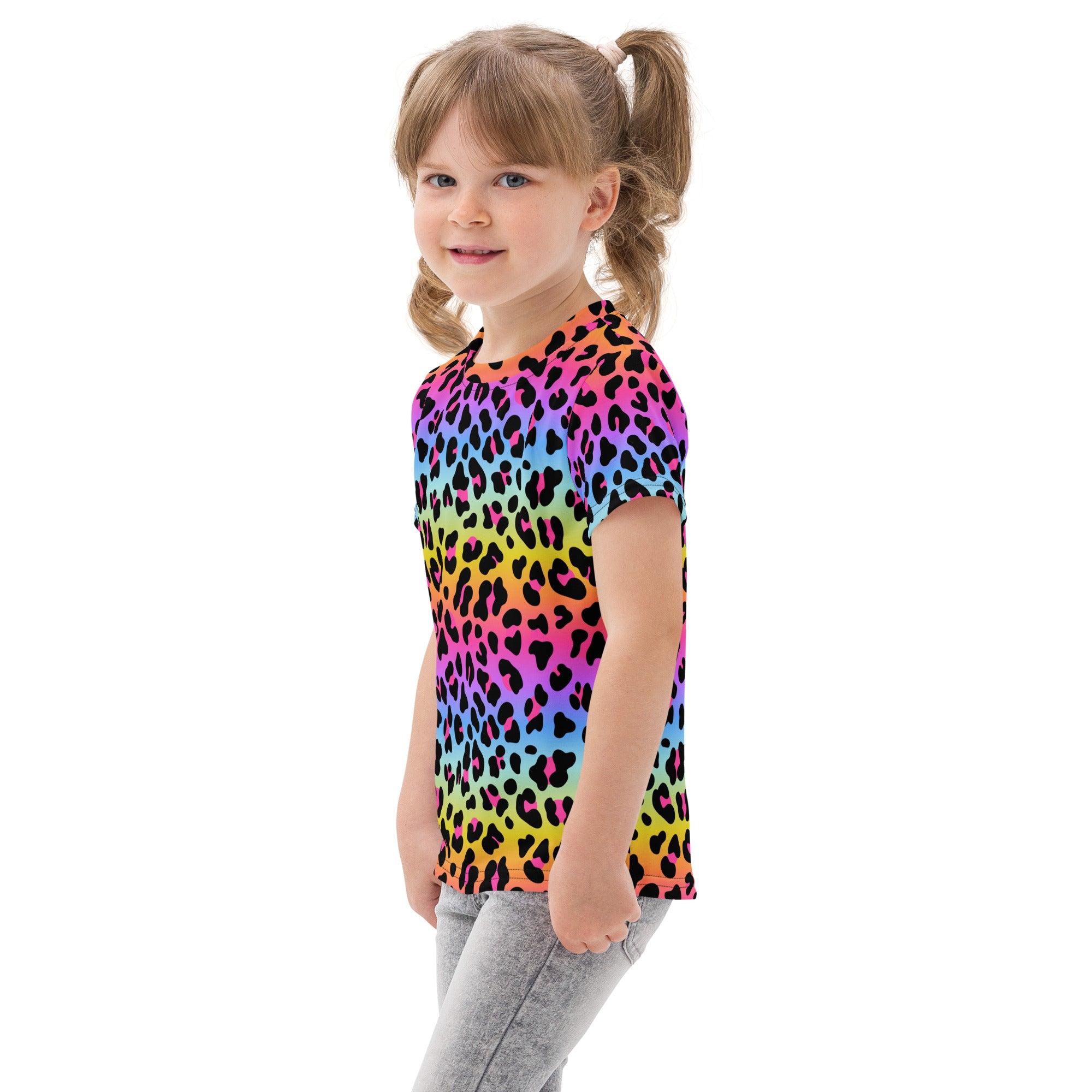 Girls Rainbow Leopard Cotton T-Shirt