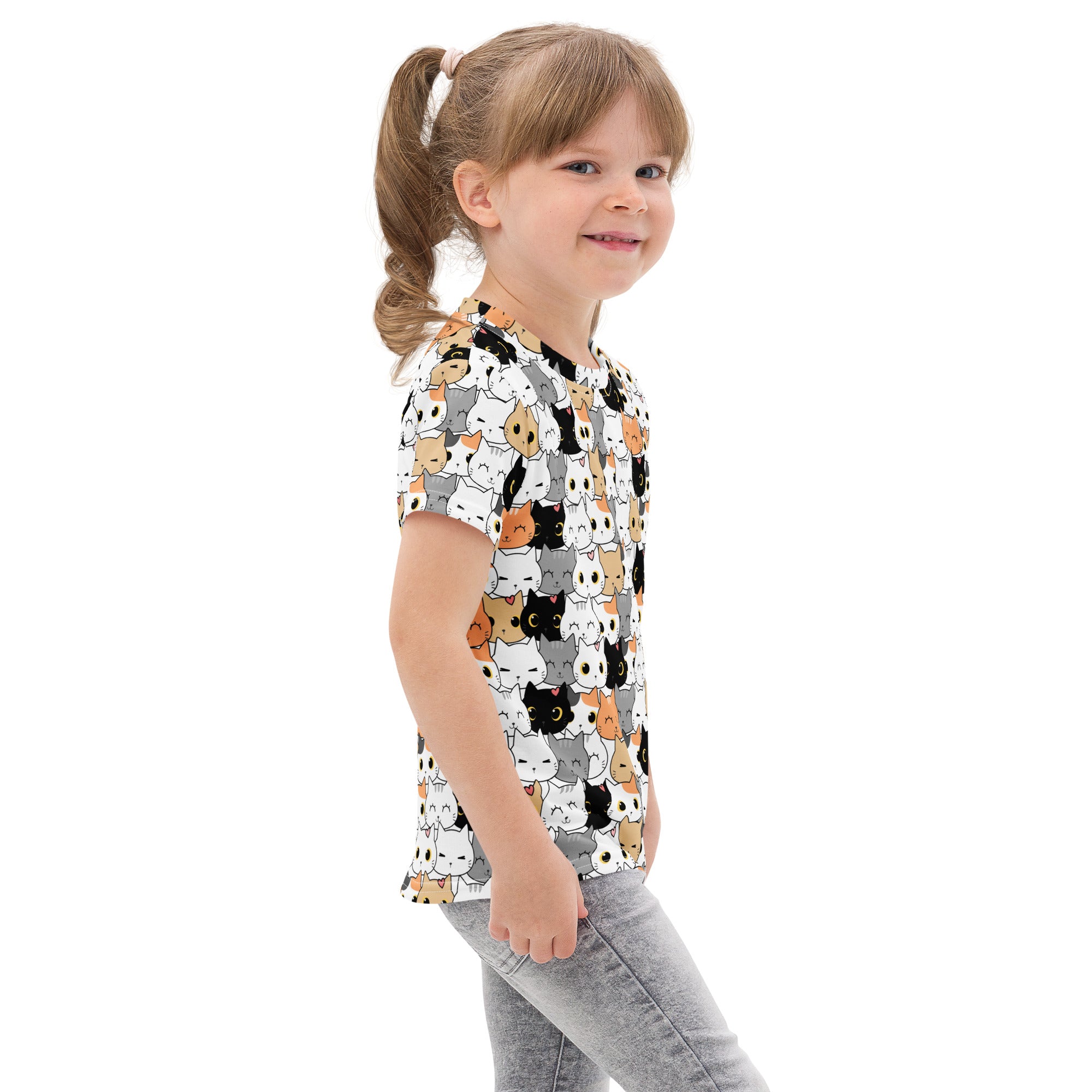 Girls Cat Face Cotton T-Shirt
