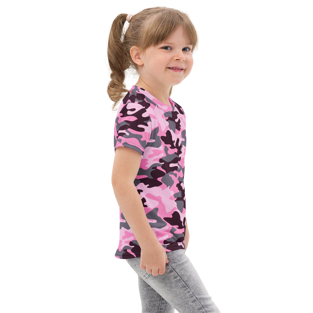 Girls pink and gray camouflage cotton short-sleeved t-shirt ideal for casual wear