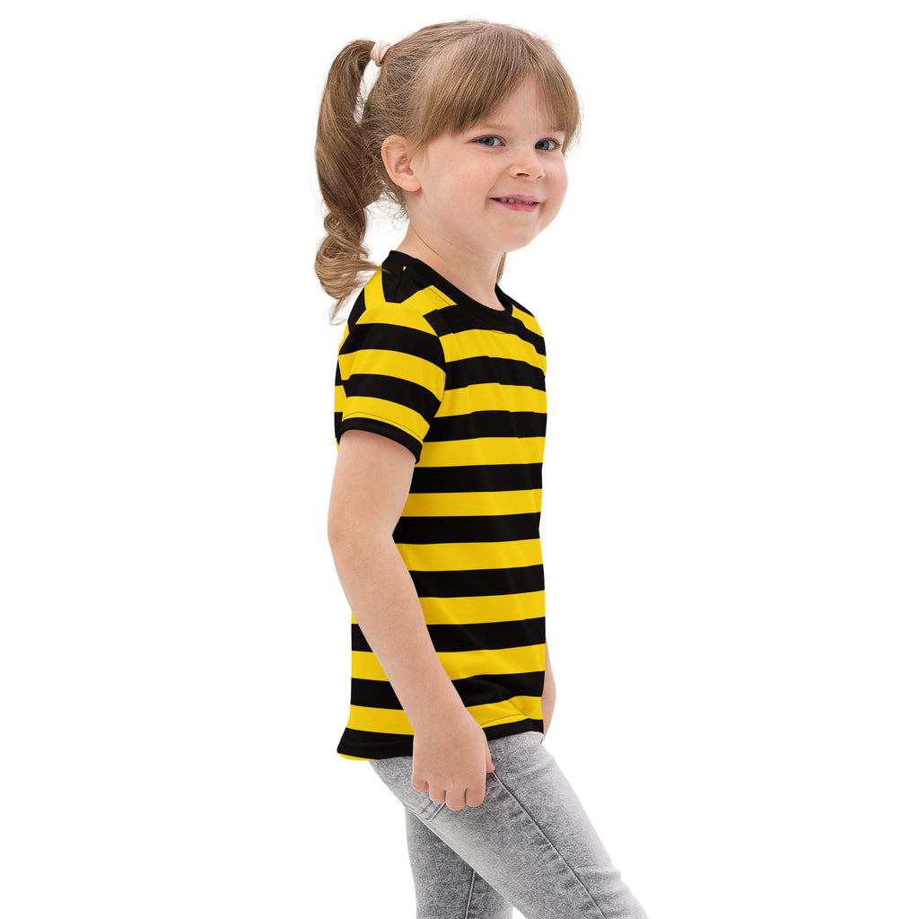 Kids yellow and black stripes bee cotton t-shirt with short sleeves featuring horizontal stripe pattern