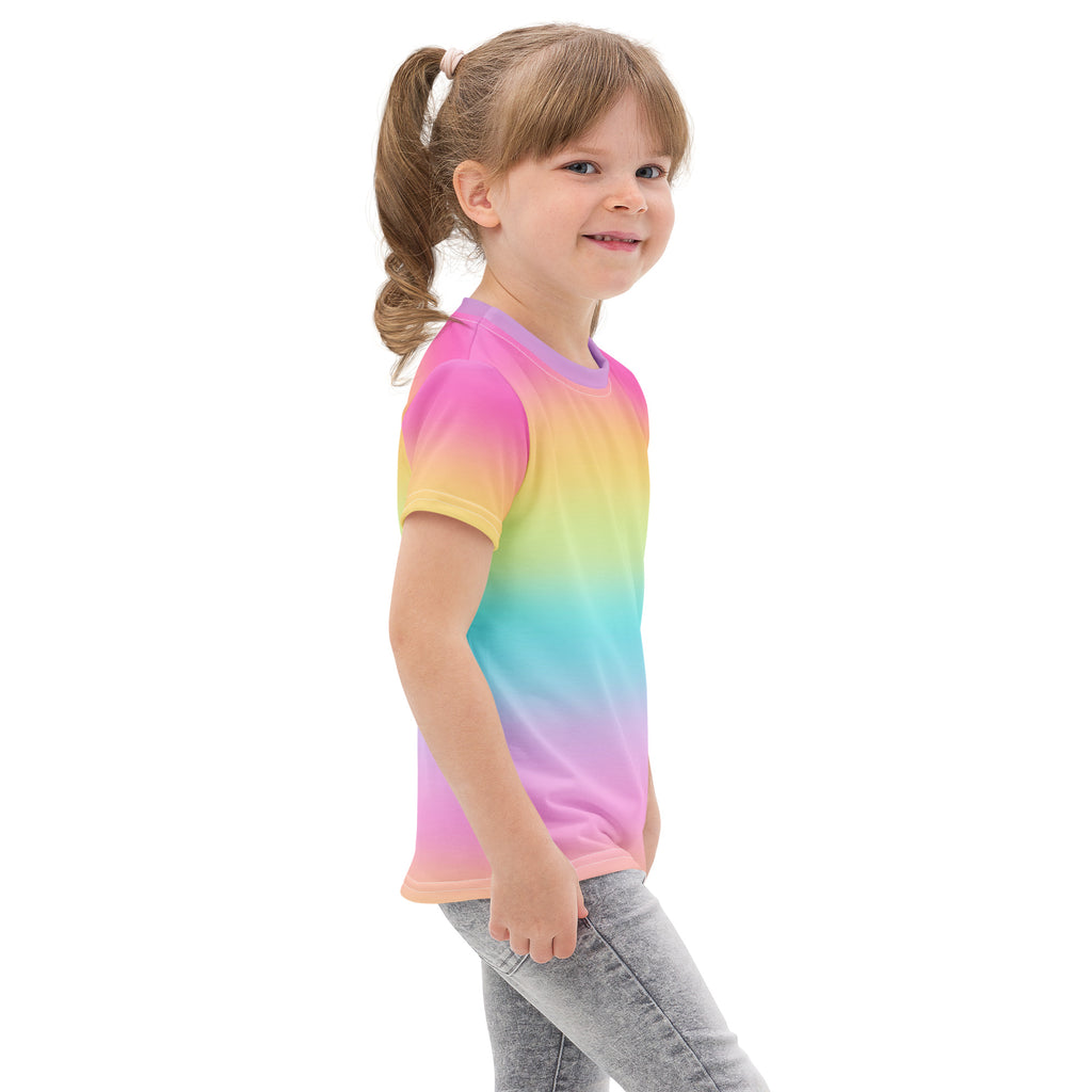Girls bright rainbow cotton t-shirt made of soft cotton fabric with a colorful rainbow gradient design