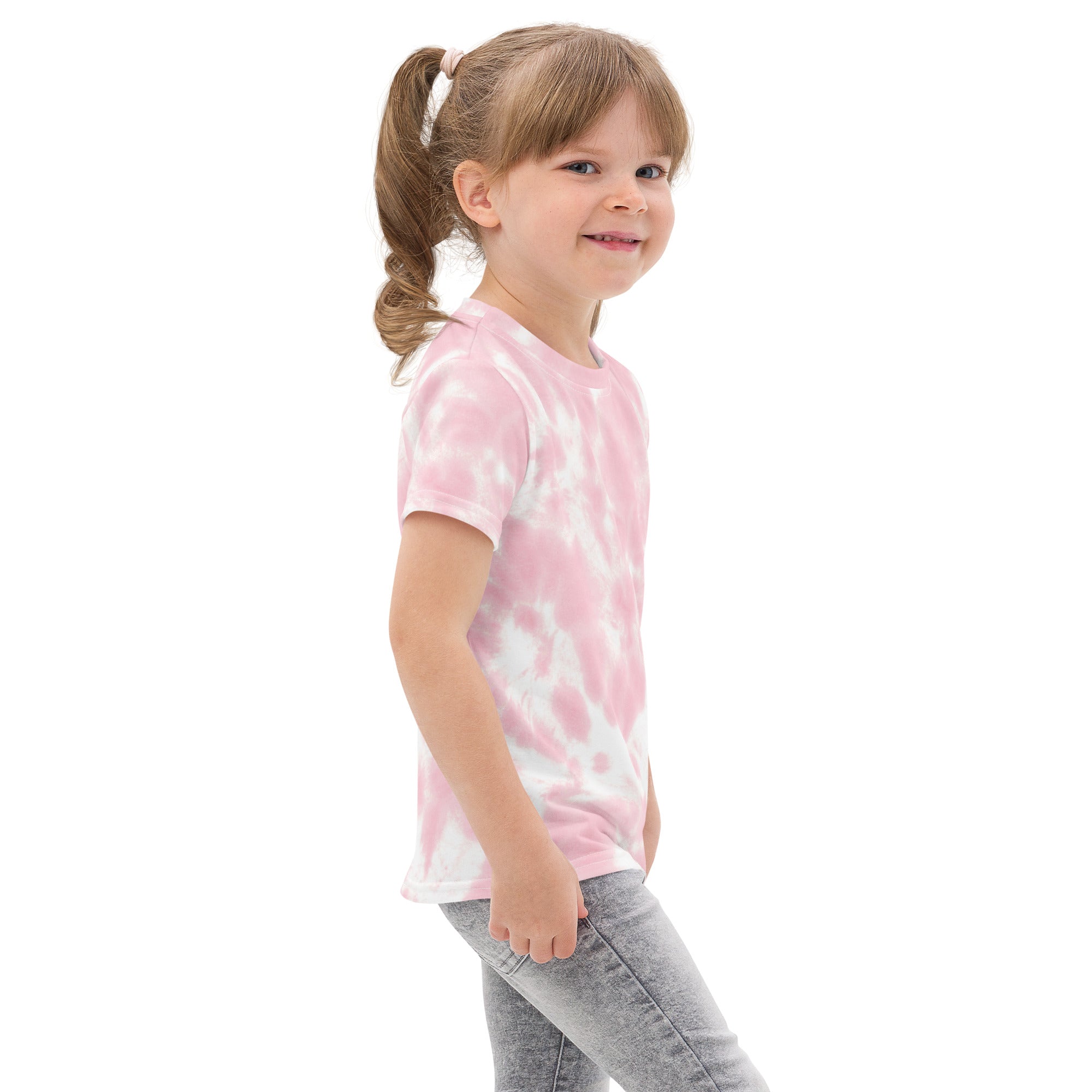 Girls pink and white tie dye short-sleeved cotton t-shirt ideal for casual summer wear