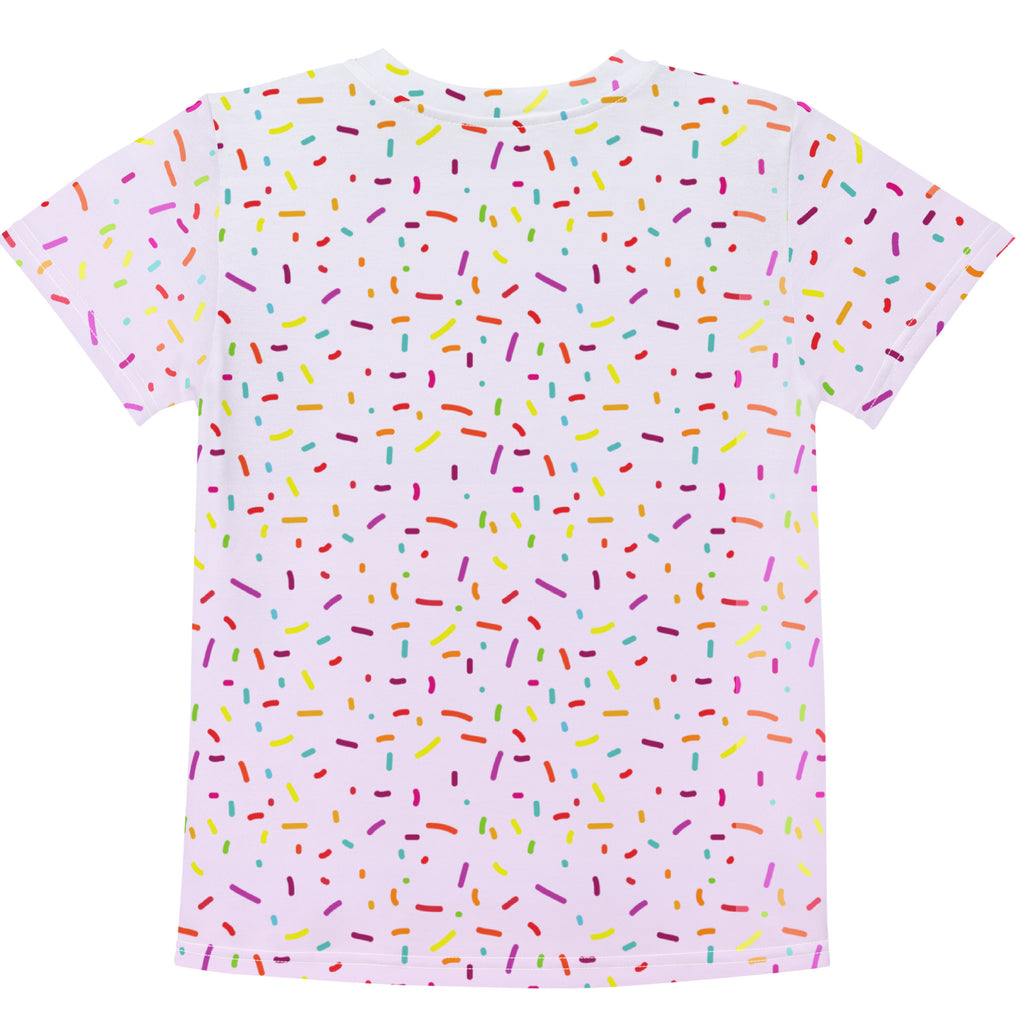 Girls colorful sprinkles birthday t-shirt white short sleeve with multicolored sprinkle pattern for custom age celebration