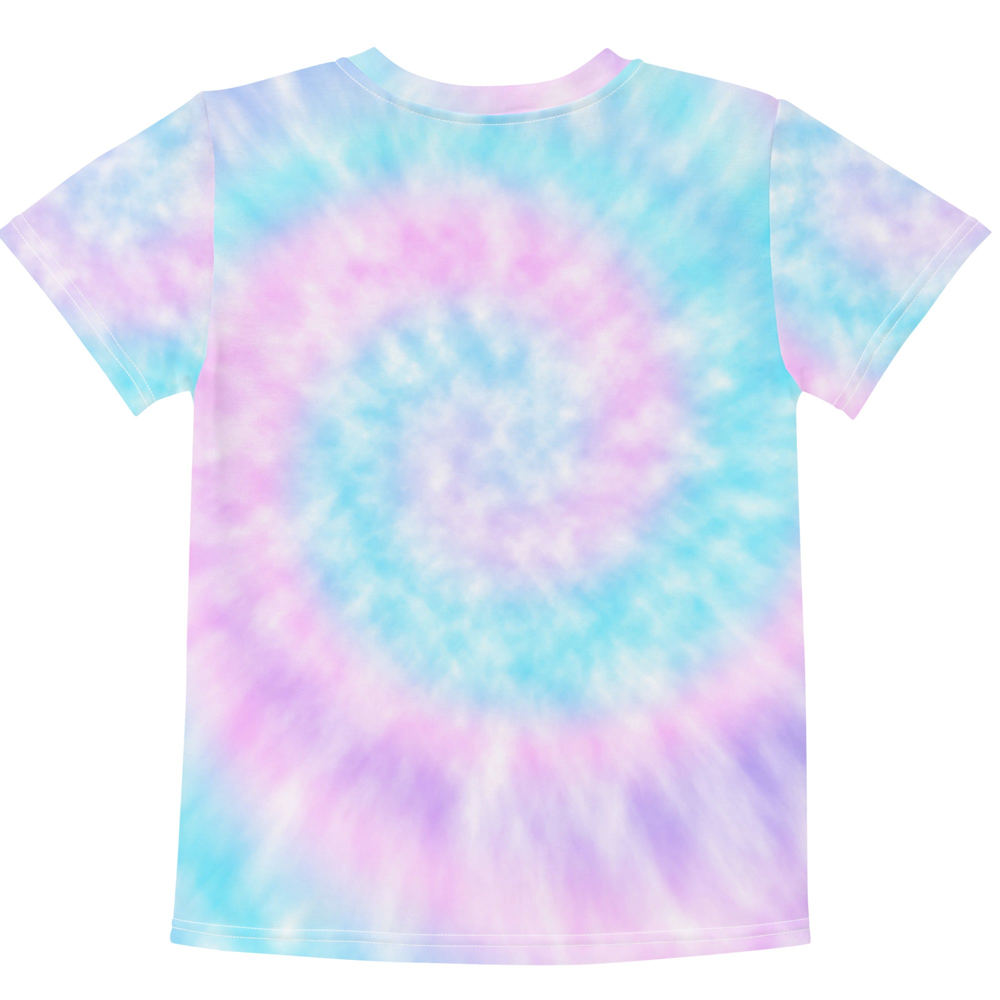 Girls pastel tie-dye t-shirt with swirling light blue pink and purple patterns for custom birthday age design