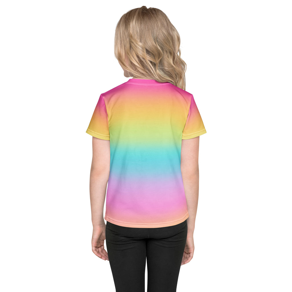 Girls bright rainbow t-shirt with a vibrant rainbow gradient and smooth seamless print on soft fabric