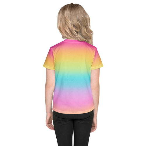 Girls bright rainbow t-shirt with a vibrant rainbow gradient and smooth seamless print on soft fabric