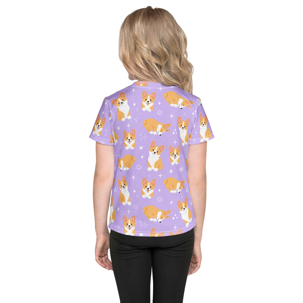 Girls Purple Corgi Dog T-Shirt