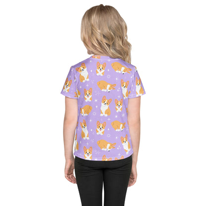Girls Purple Corgi Dog T-Shirt