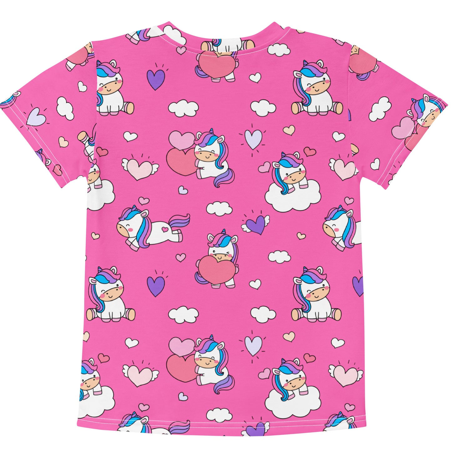 Girls Pink Unicorn Hearts T-Shirt