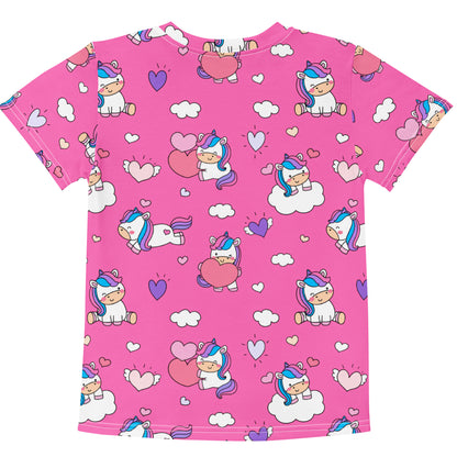 Girls Pink Unicorn Hearts T-Shirt
