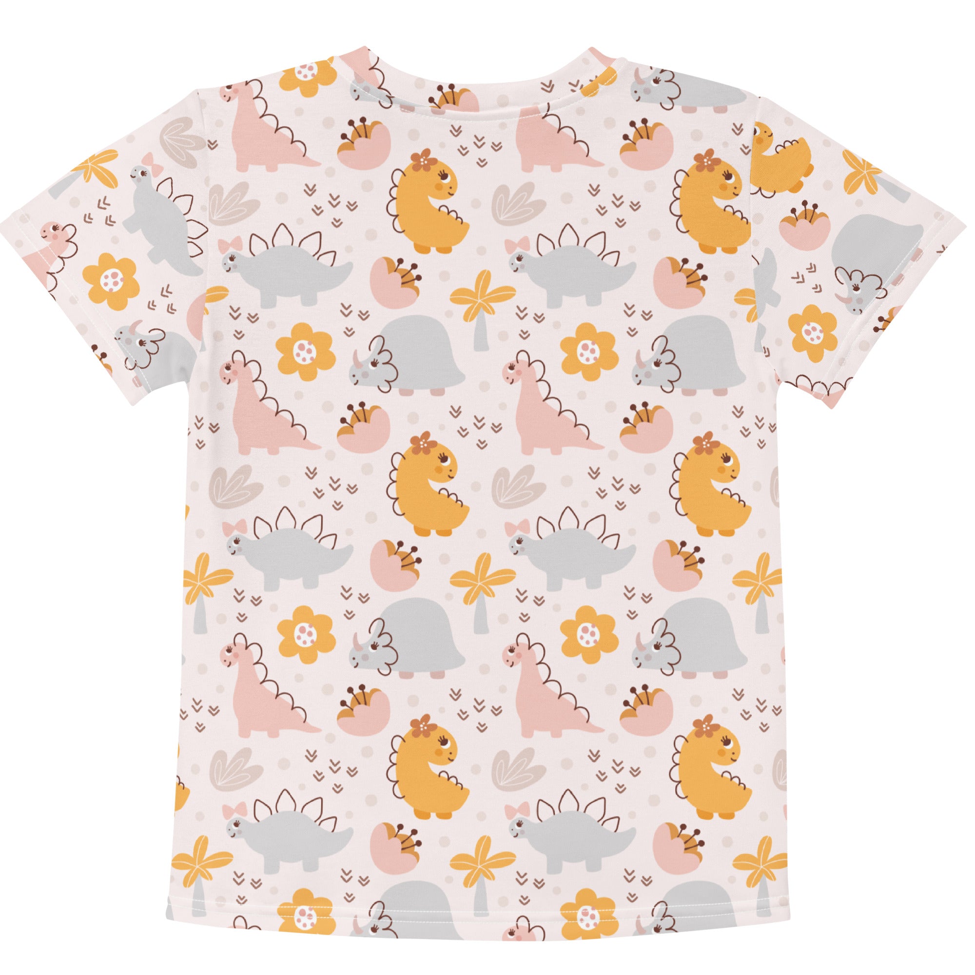 Girls floral dinosaur t-shirt soft short-sleeved pastel cartoon dinosaur and flower pattern on light background