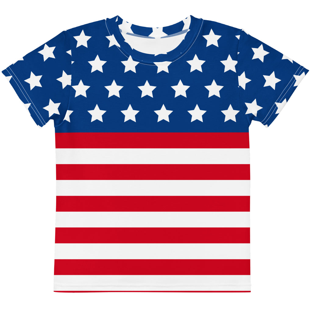 Kids american flag t-shirt with blue and red stars and stripes short-sleeve patriotic cotton top