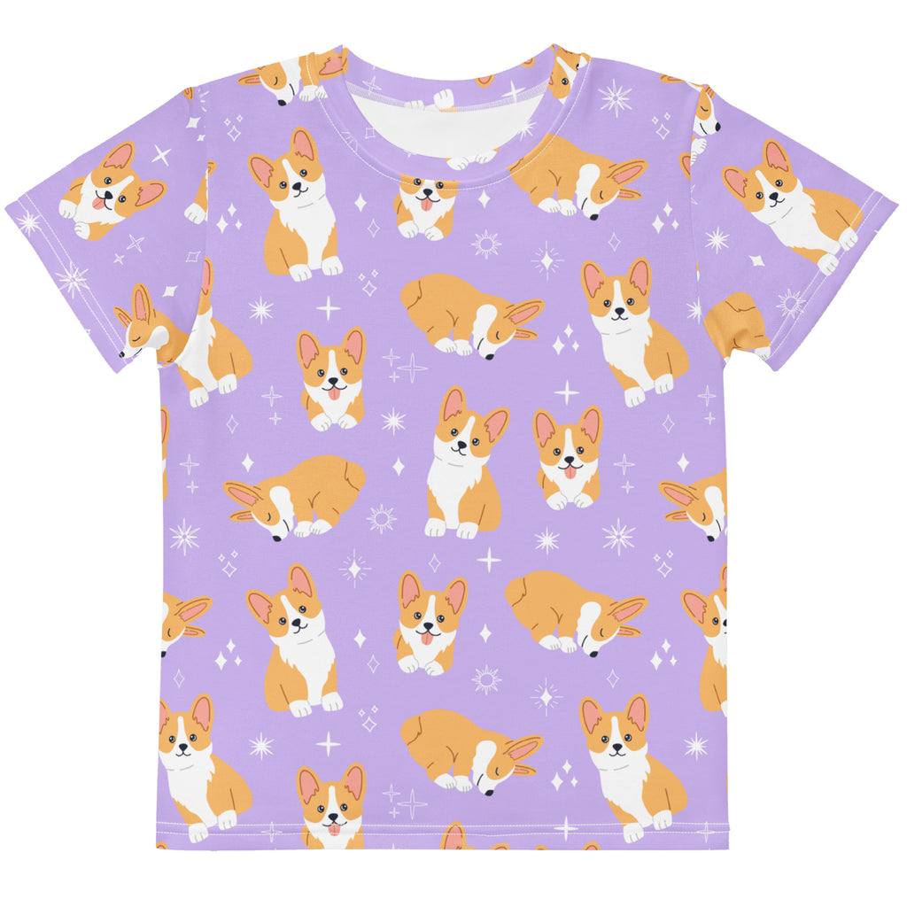 Girls Purple Corgi Dog T-Shirt