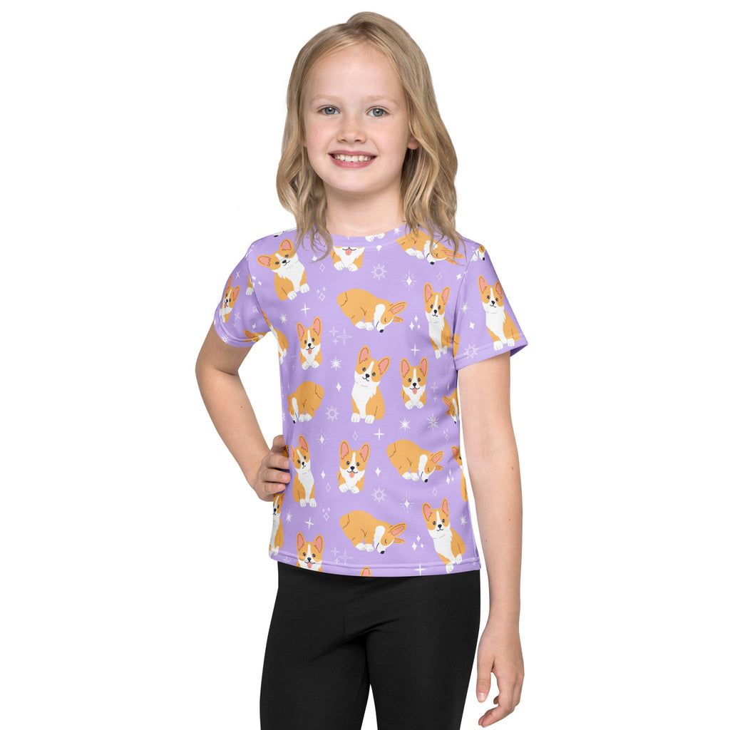 Girls Purple Corgi Dog T-Shirt