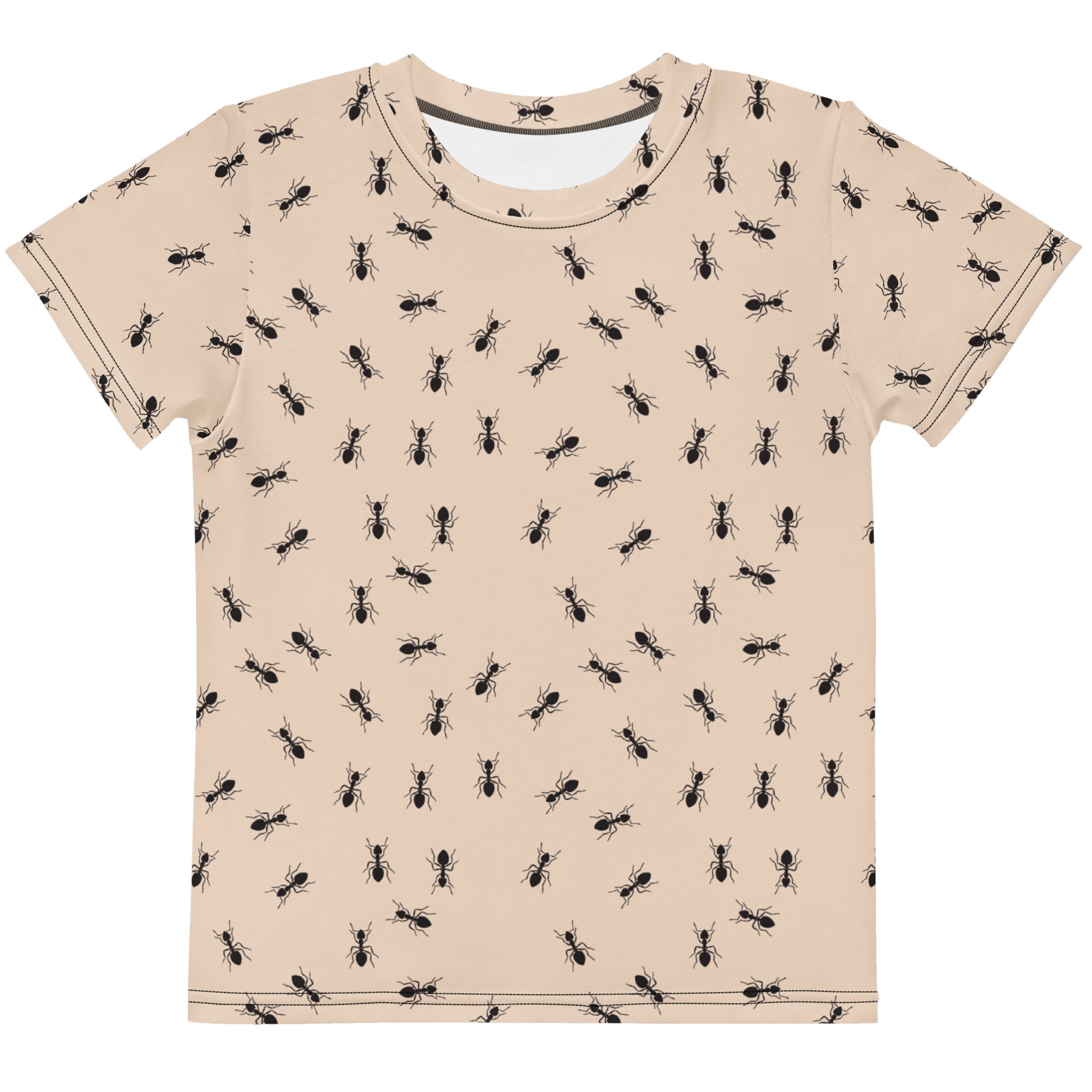 Beige kids short-sleeved t-shirt with black ant silhouette print perfect for casual wear