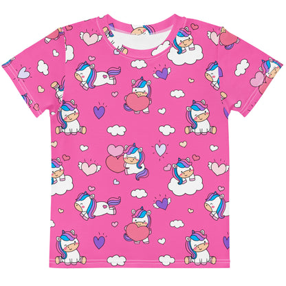 Girls Pink Unicorn Hearts T-Shirt