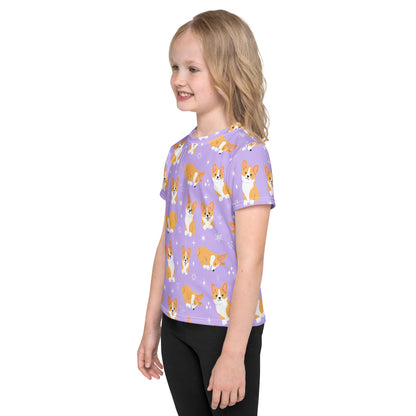 Girls Purple Corgi Dog T-Shirt