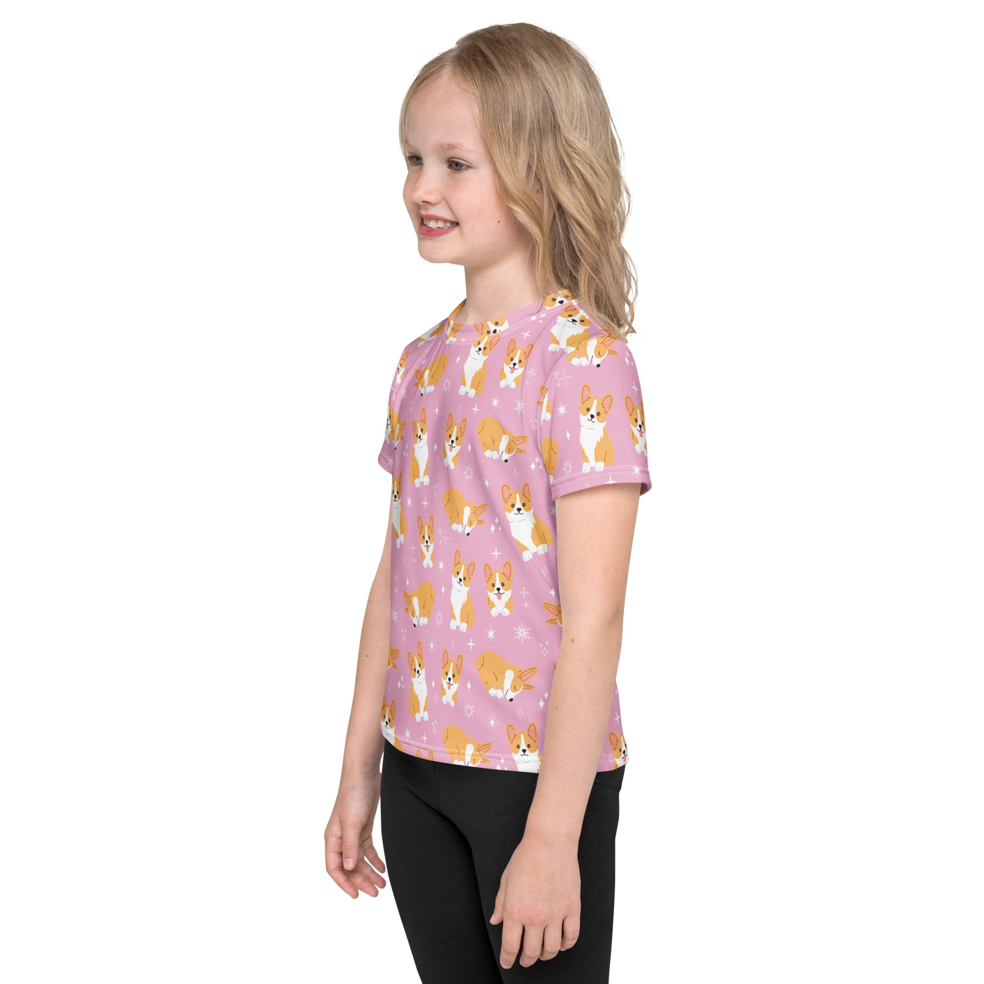 Girls Pink Corgi Dog T-Shirt