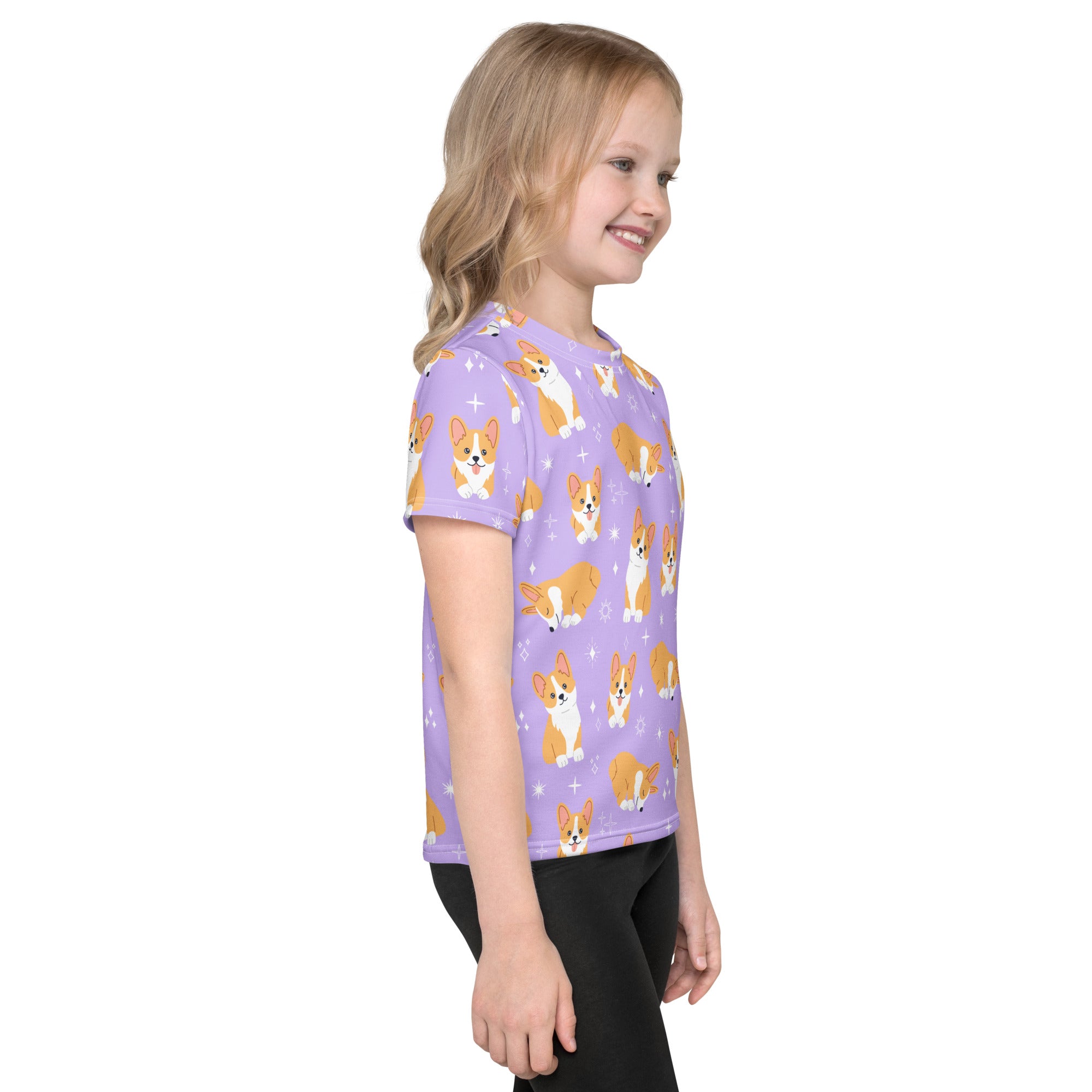 Girls Purple Corgi Dog T-Shirt