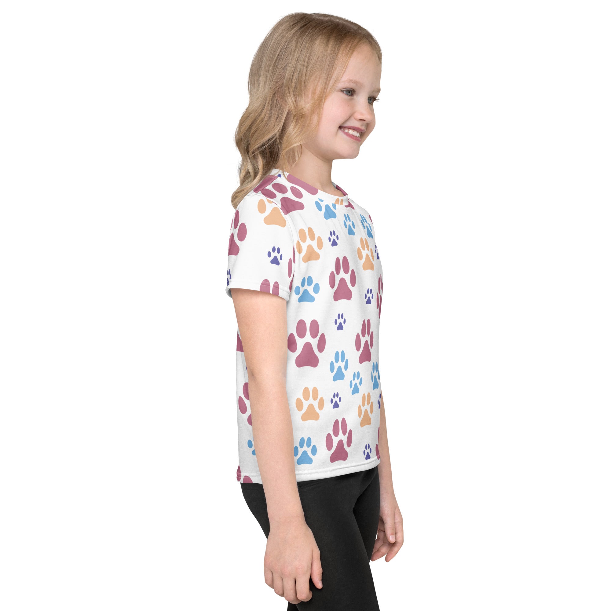 Girls Colorful Paw Prints T-Shirt
