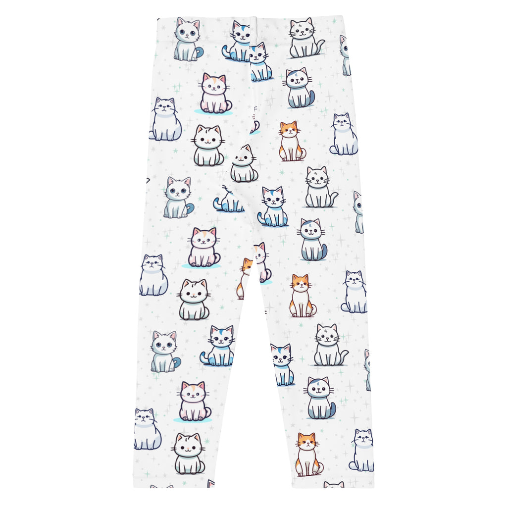 White girls leggings with a playful multicolor cartoon cat pattern made of buttery soft fabric