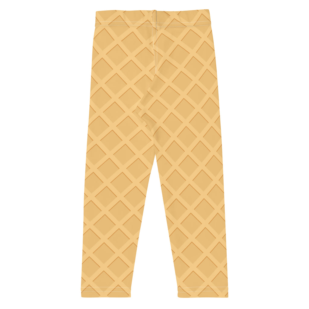 Beige kids buttery soft leggings with diamond patterned waffle ice cream cone design for comfortable wear