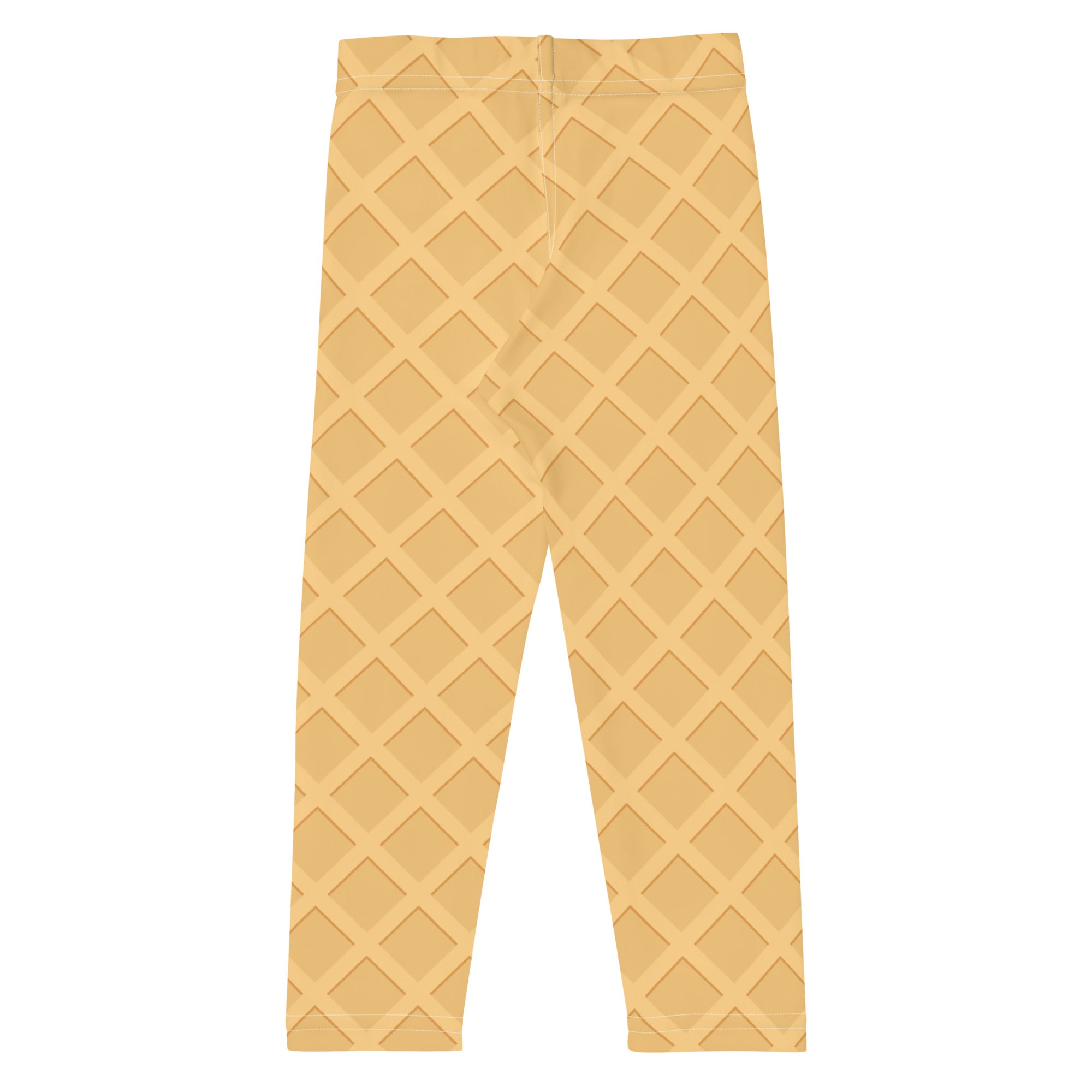 Beige kids buttery soft leggings with diamond patterned waffle ice cream cone design for comfortable wear