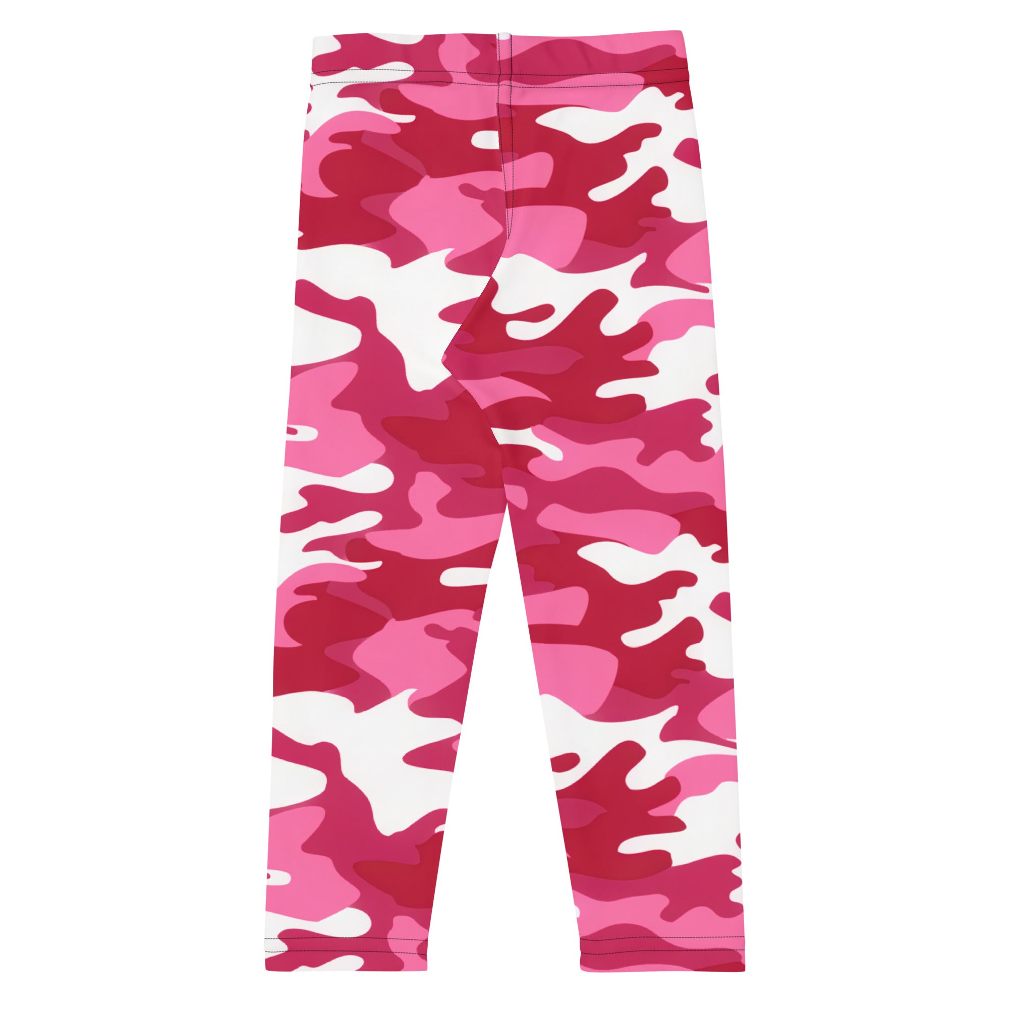 Girls pink camouflage buttery soft leggings in pink and white pattern showcasing front side design