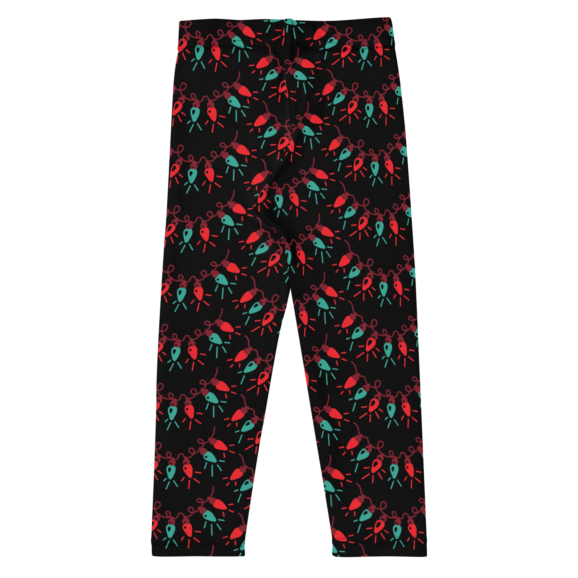 Kids christmas lights buttery soft black leggings with festive red and teal christmas lights on pink wires