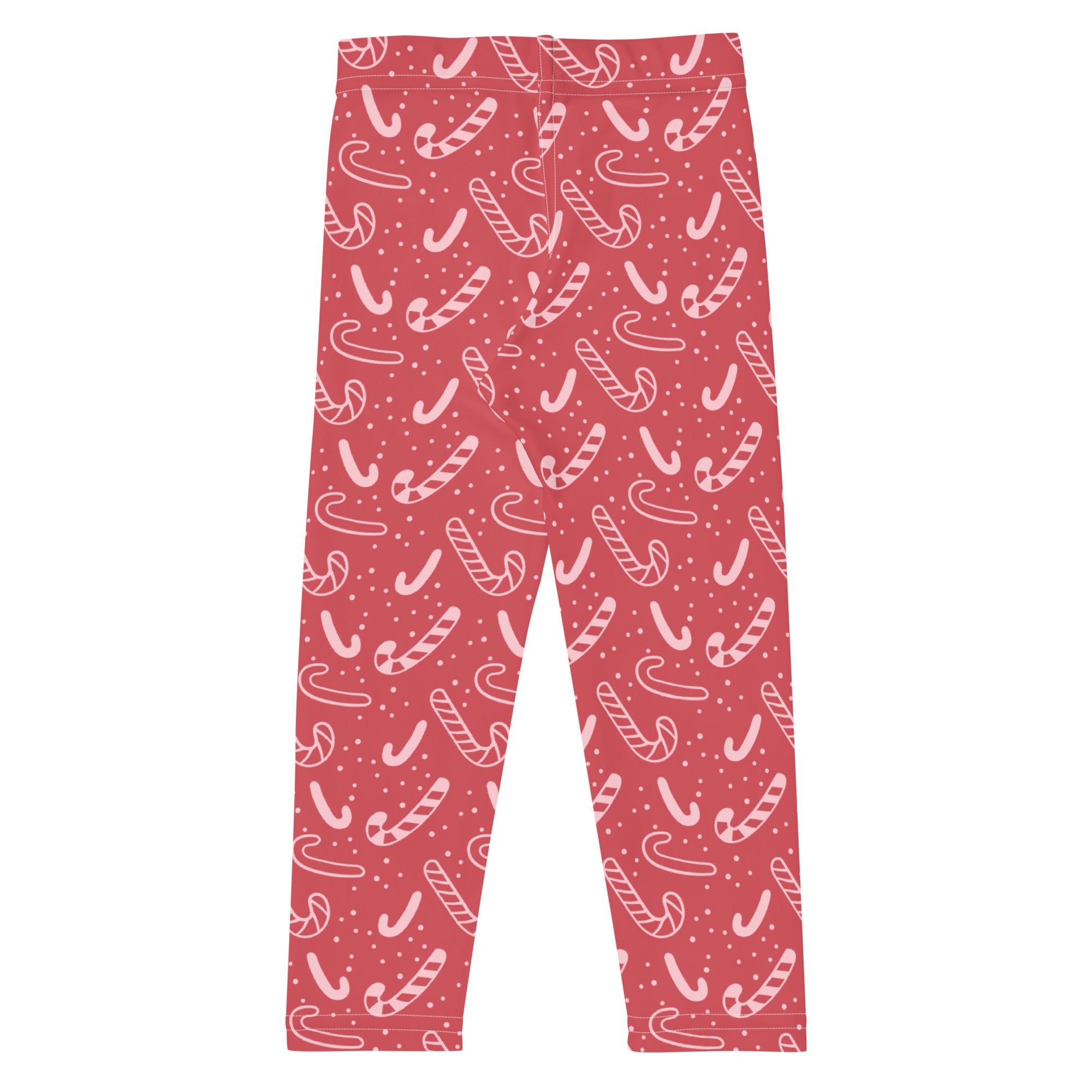 Girls red candy cane buttery soft leggings with a playful white candy cane and tiny dot pattern