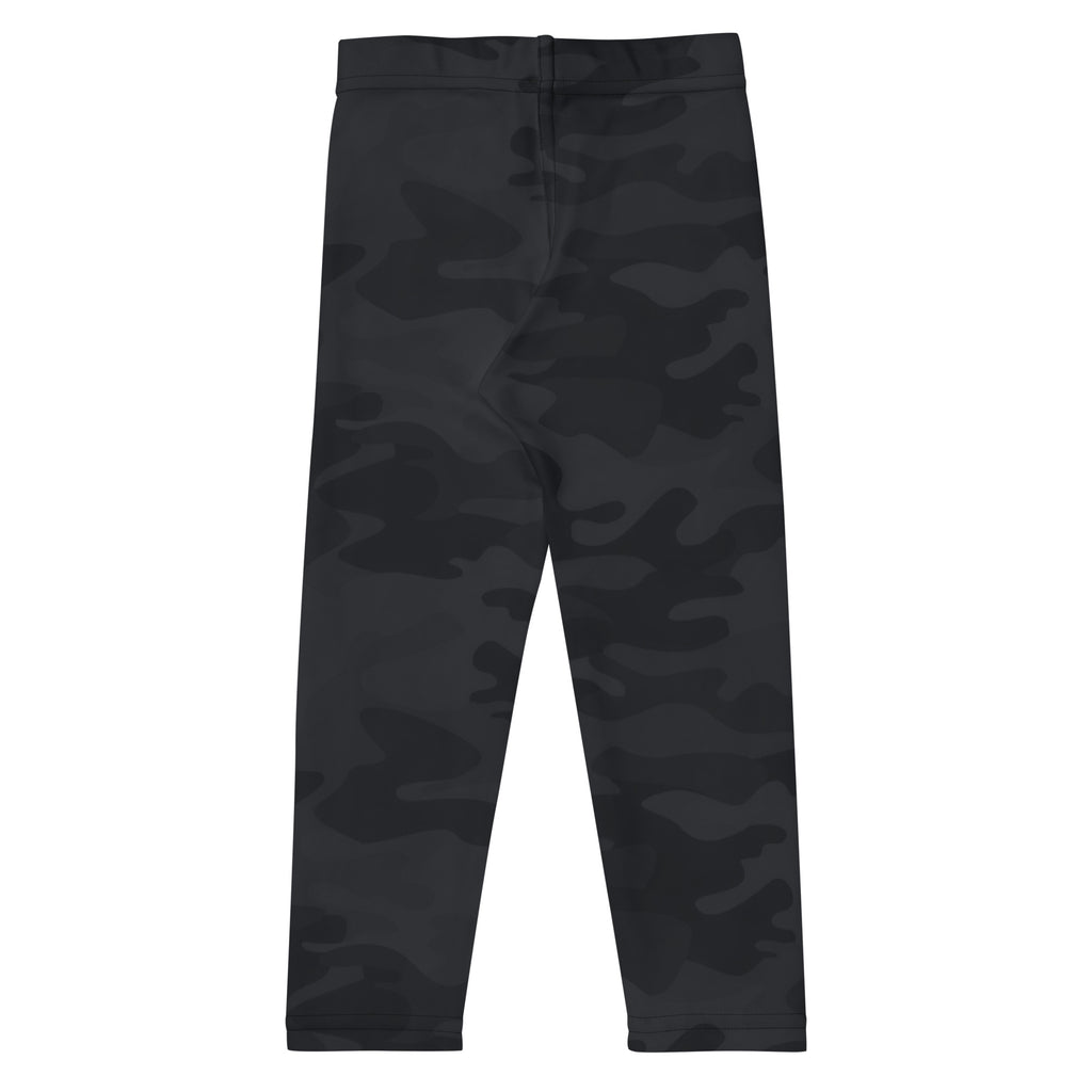 Kids black camouflage buttery soft leggings featuring a comfortable stretch fabric for active wear
