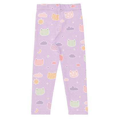 Girls Pastel Purple Kawaii Cats & Clouds Buttery Soft Leggings