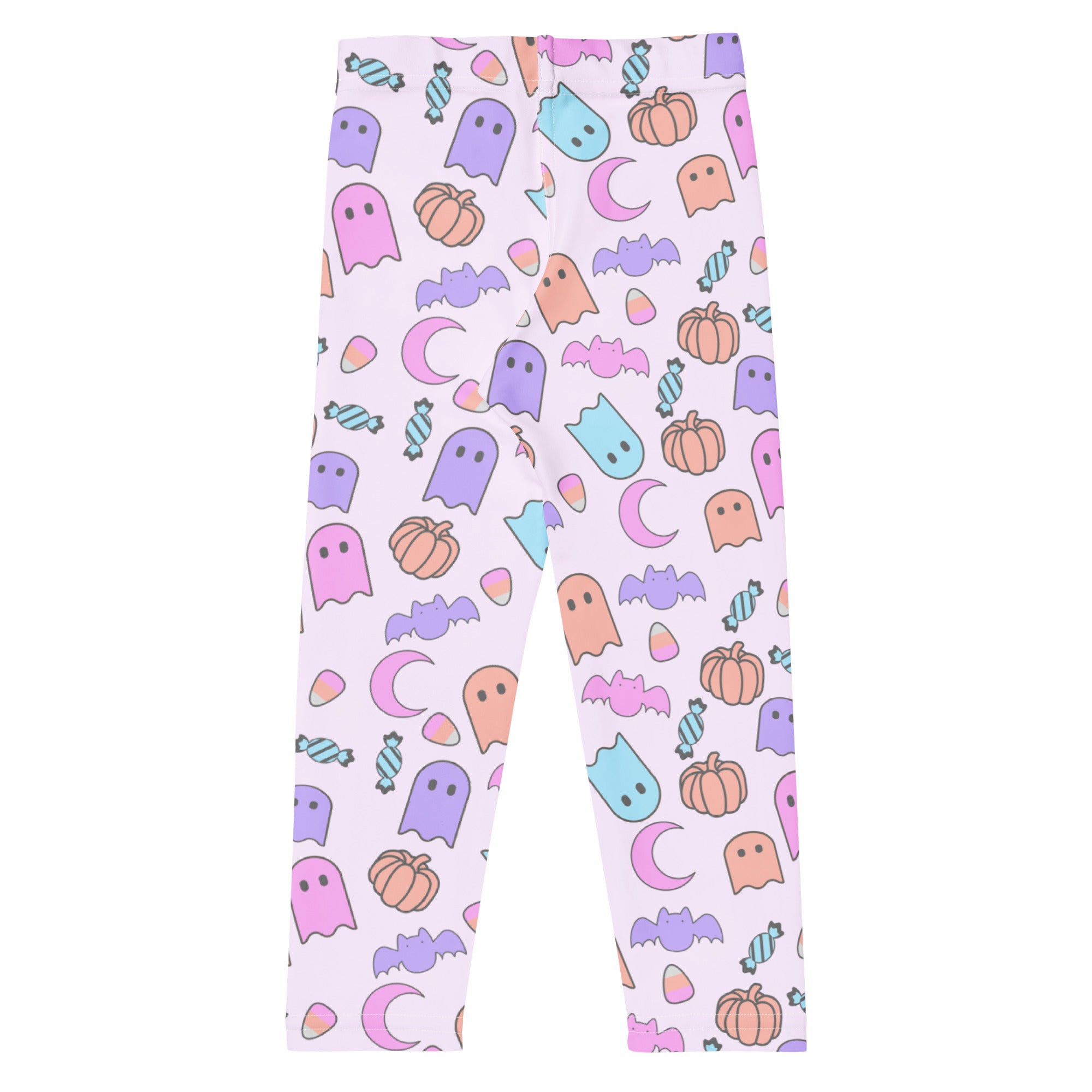 Girls halloween pattern buttery soft leggings in pastel colors with ghosts pumpkins bats and candy designs