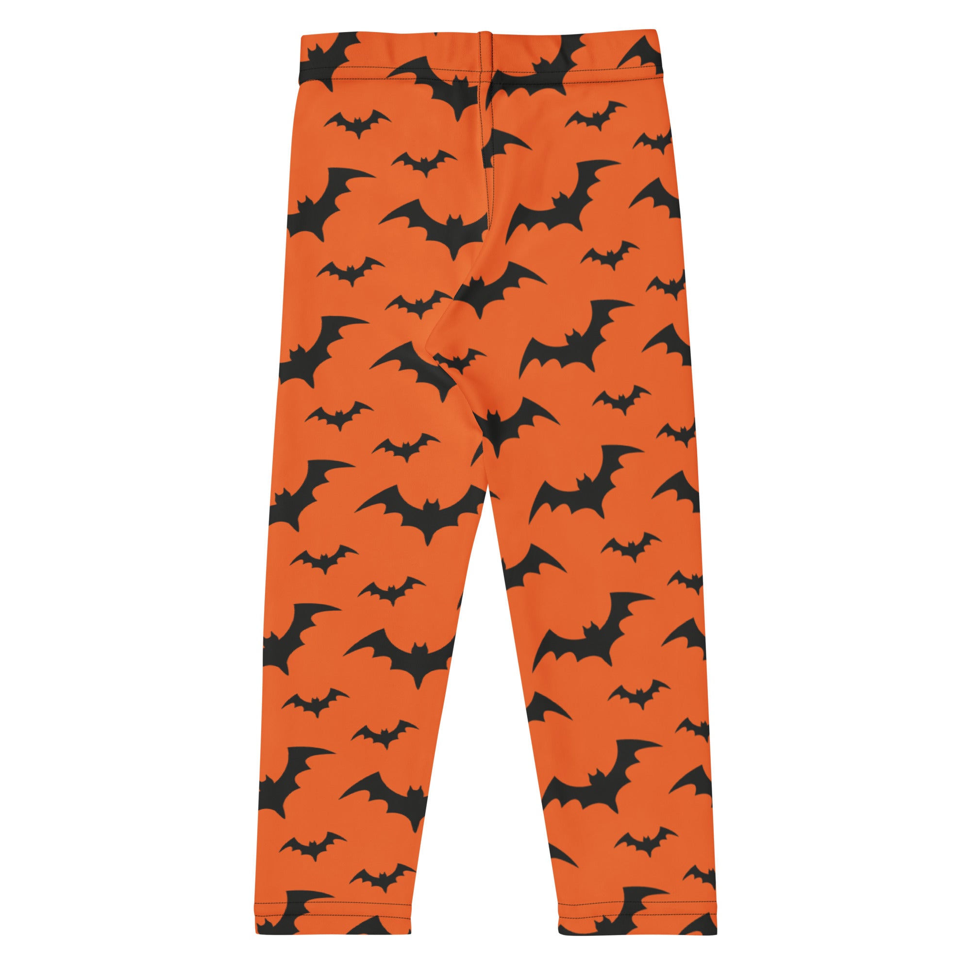 Kids orange bats Halloween buttery soft leggings with black bat silhouette pattern for festive wear