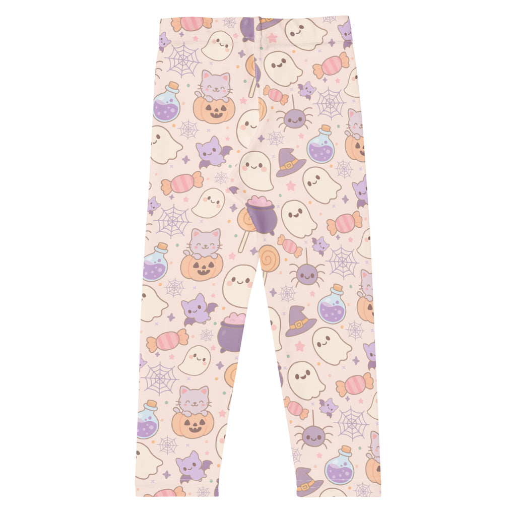 Pastel pink girls halloween leggings with cats ghosts pumpkins candy pattern buttery soft material