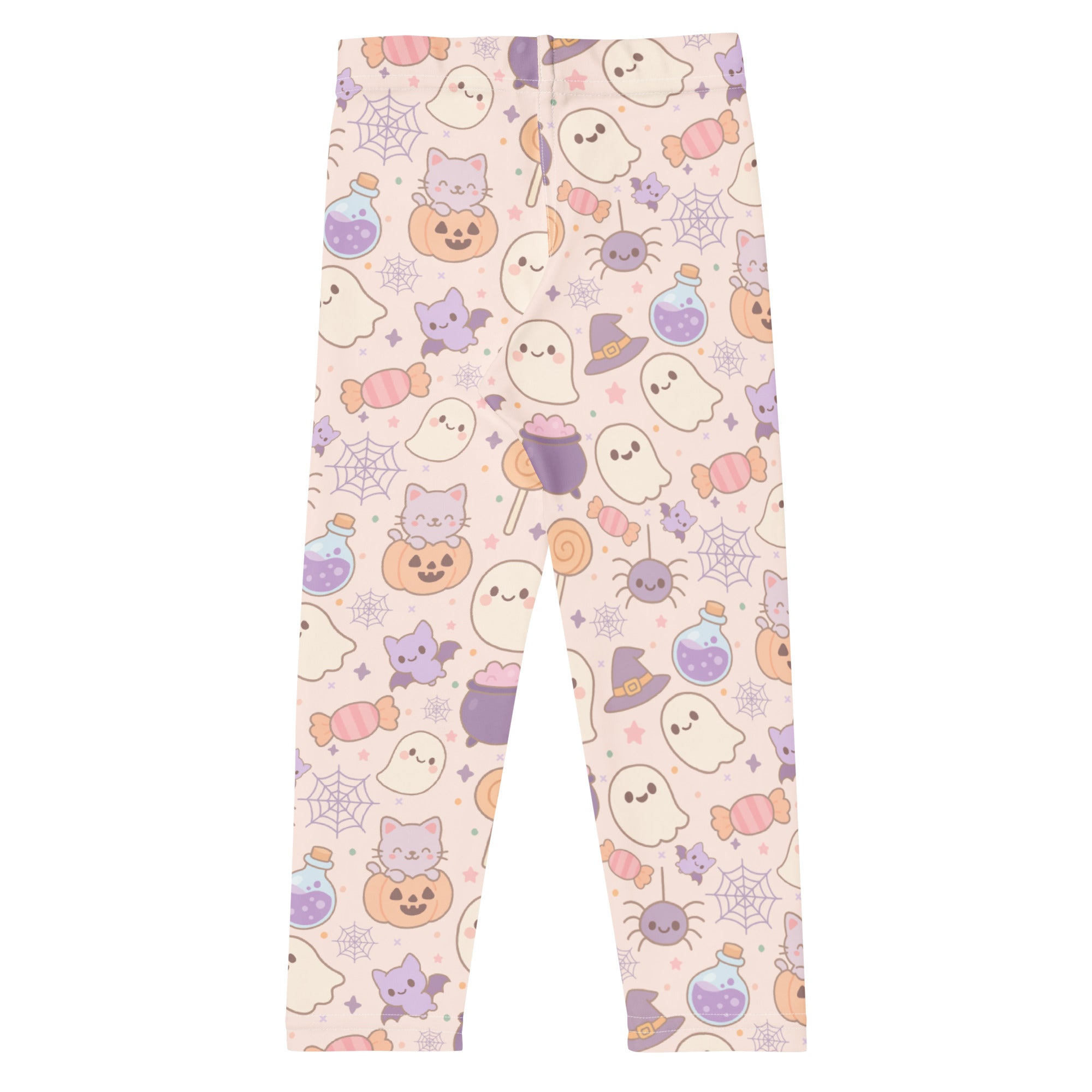 Pastel pink girls halloween leggings with cats ghosts pumpkins candy pattern buttery soft material