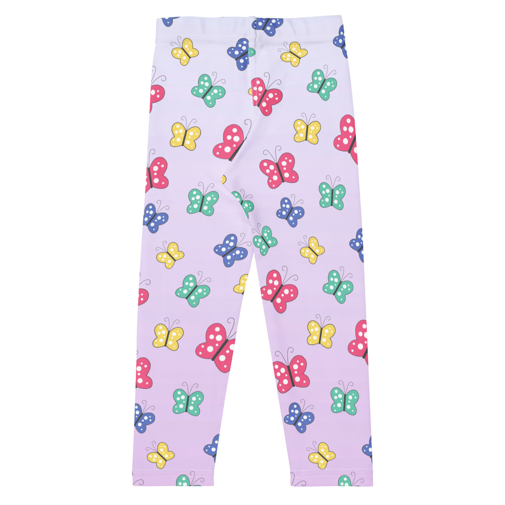 Pastel lavender girls colorful butterflies buttery soft leggings with white polka dots and multicolor butterfly pattern