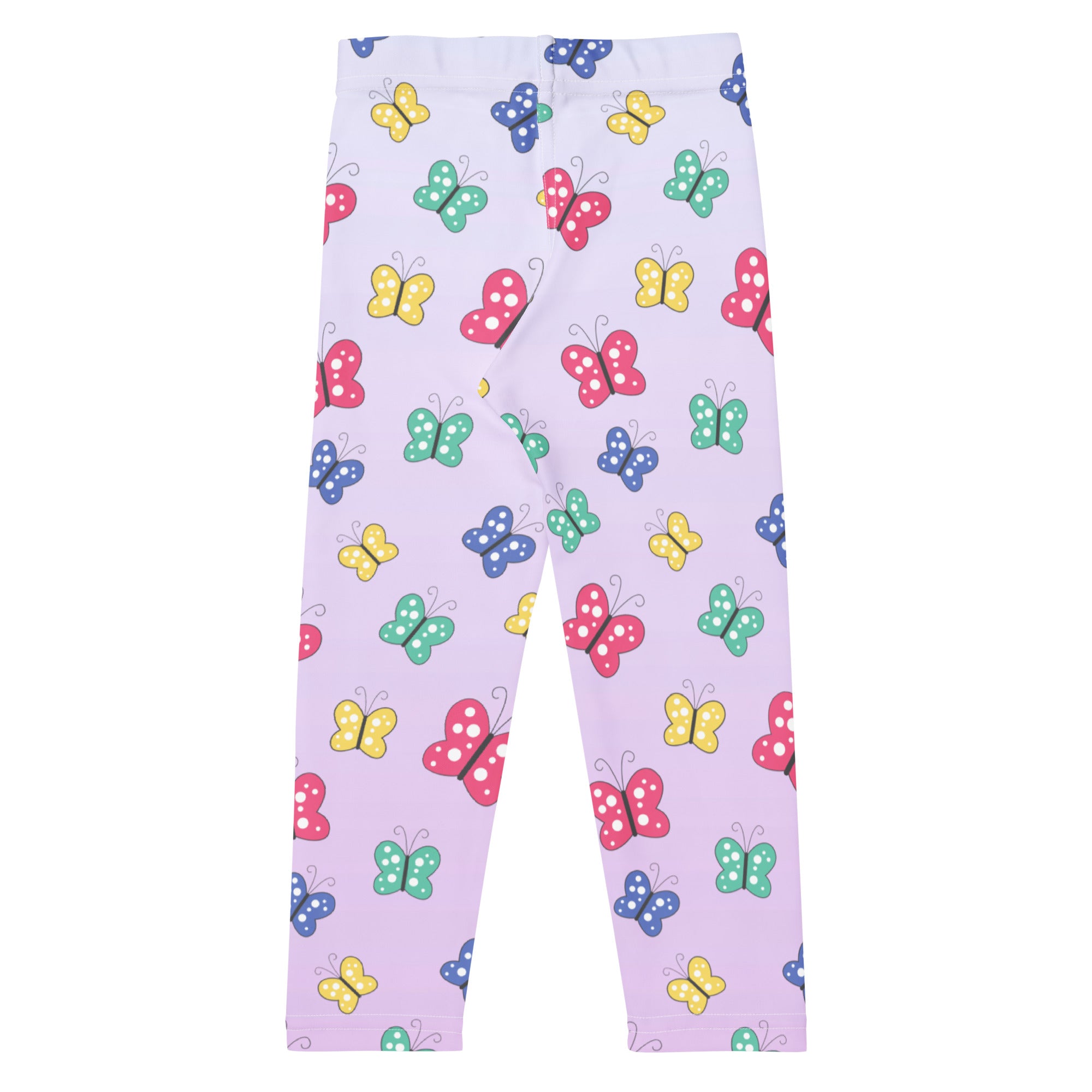 Pastel lavender girls colorful butterflies buttery soft leggings with white polka dots and multicolor butterfly pattern