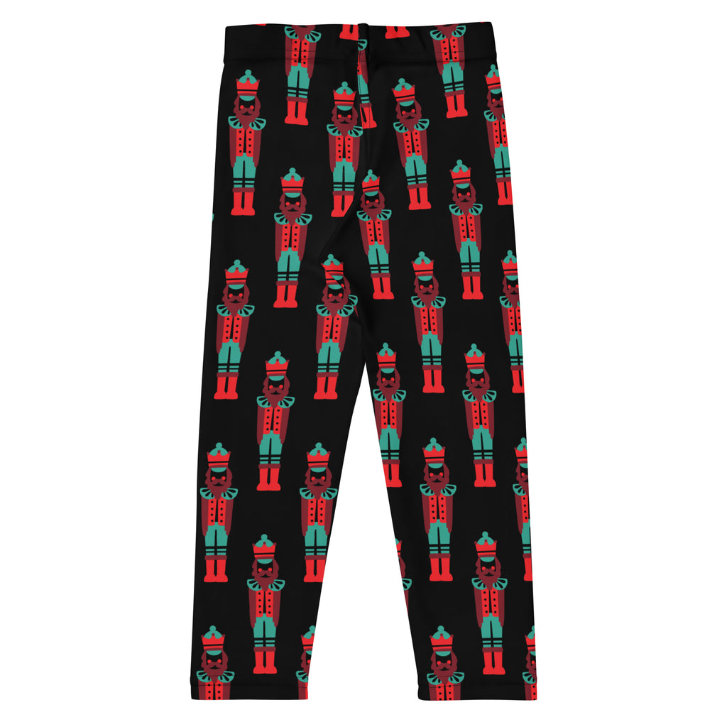 Girls nutcracker christmas buttery soft black leggings with red and teal toy soldier pattern