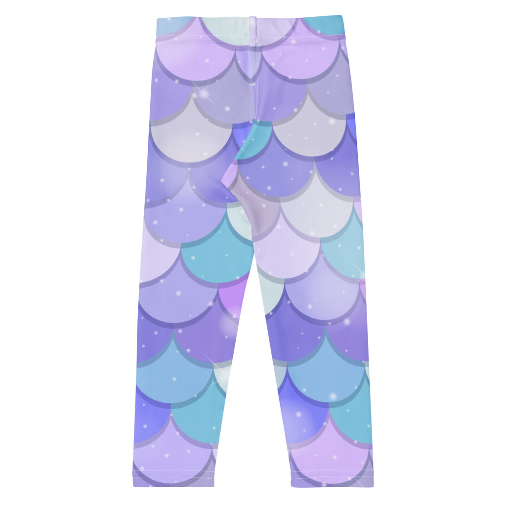 Girls purple mermaid buttery soft leggings with purple and teal shimmering mermaid scale sparkly design
