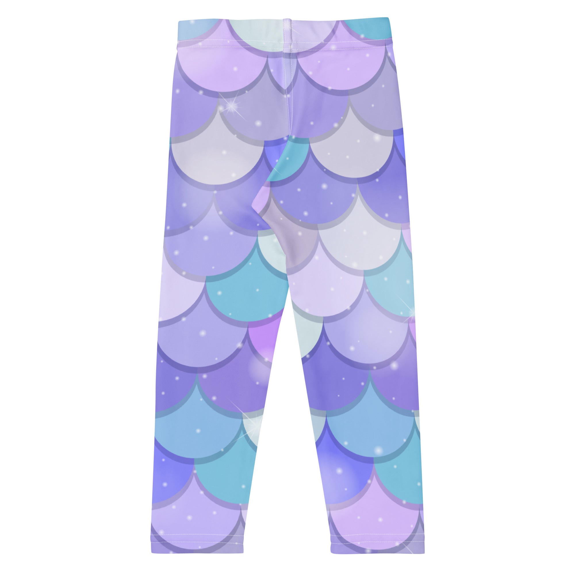 Girls purple mermaid buttery soft leggings with purple and teal shimmering mermaid scale sparkly design