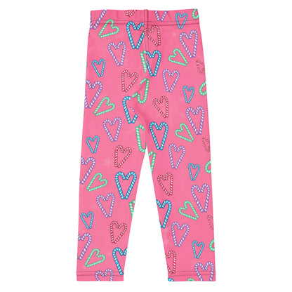 Girls Pink Candy Cane Heart Buttery Soft Leggings