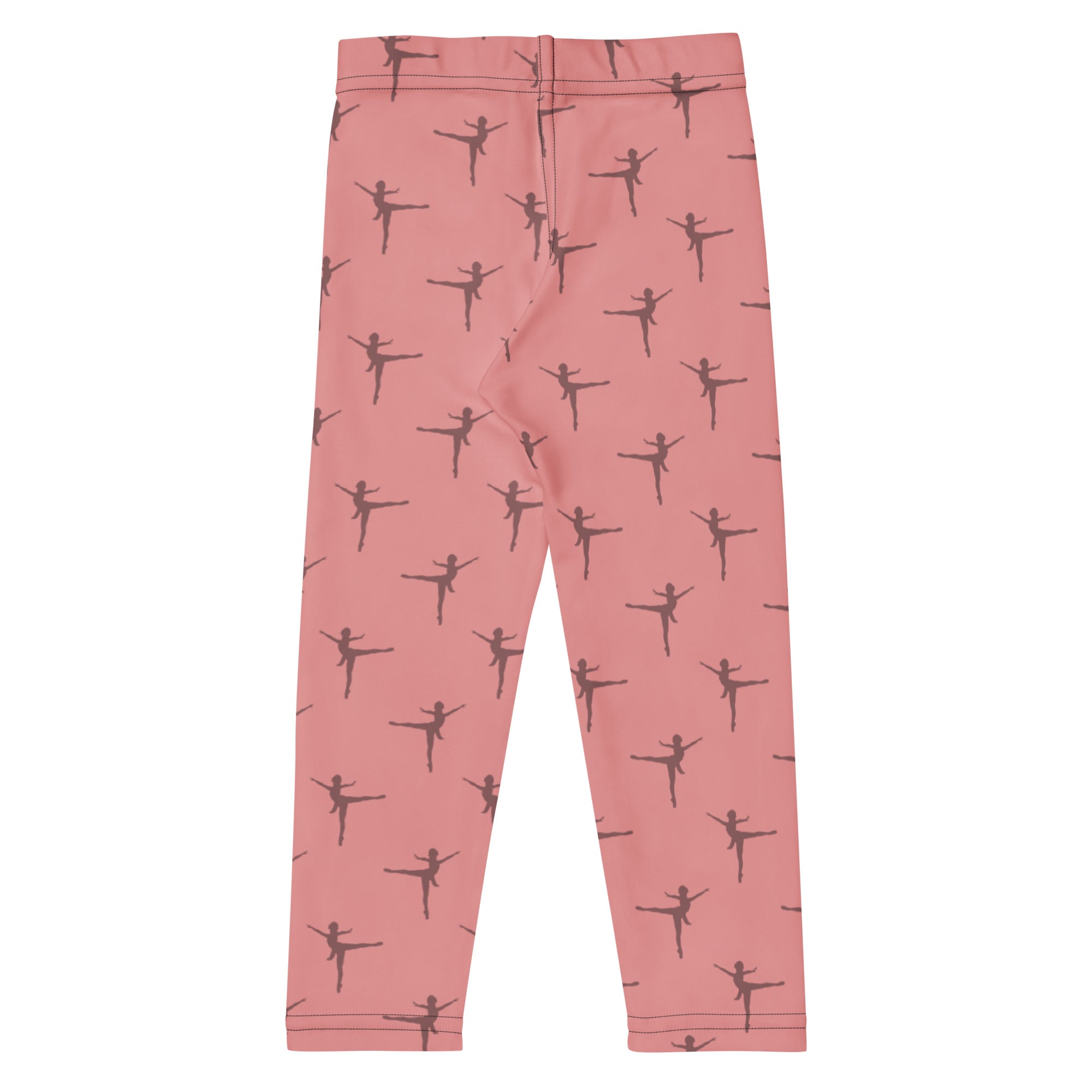 Girls pink dance buttery soft leggings with black ballet dancer silhouette pattern in a repeating design