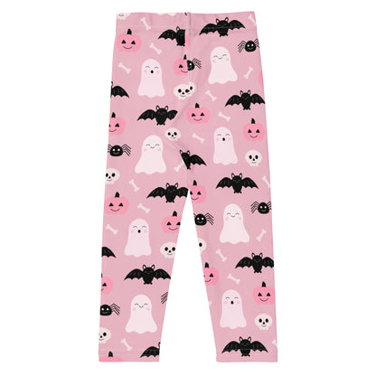Girls Cute Ghost And Bats Pink Halloween Buttery Soft Leggings