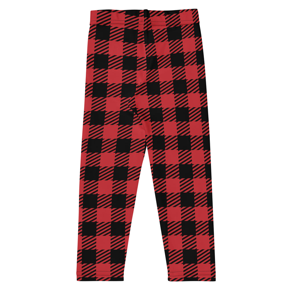 Kids red buffalo plaid buttery soft leggings featuring a bold red and black checkered pattern