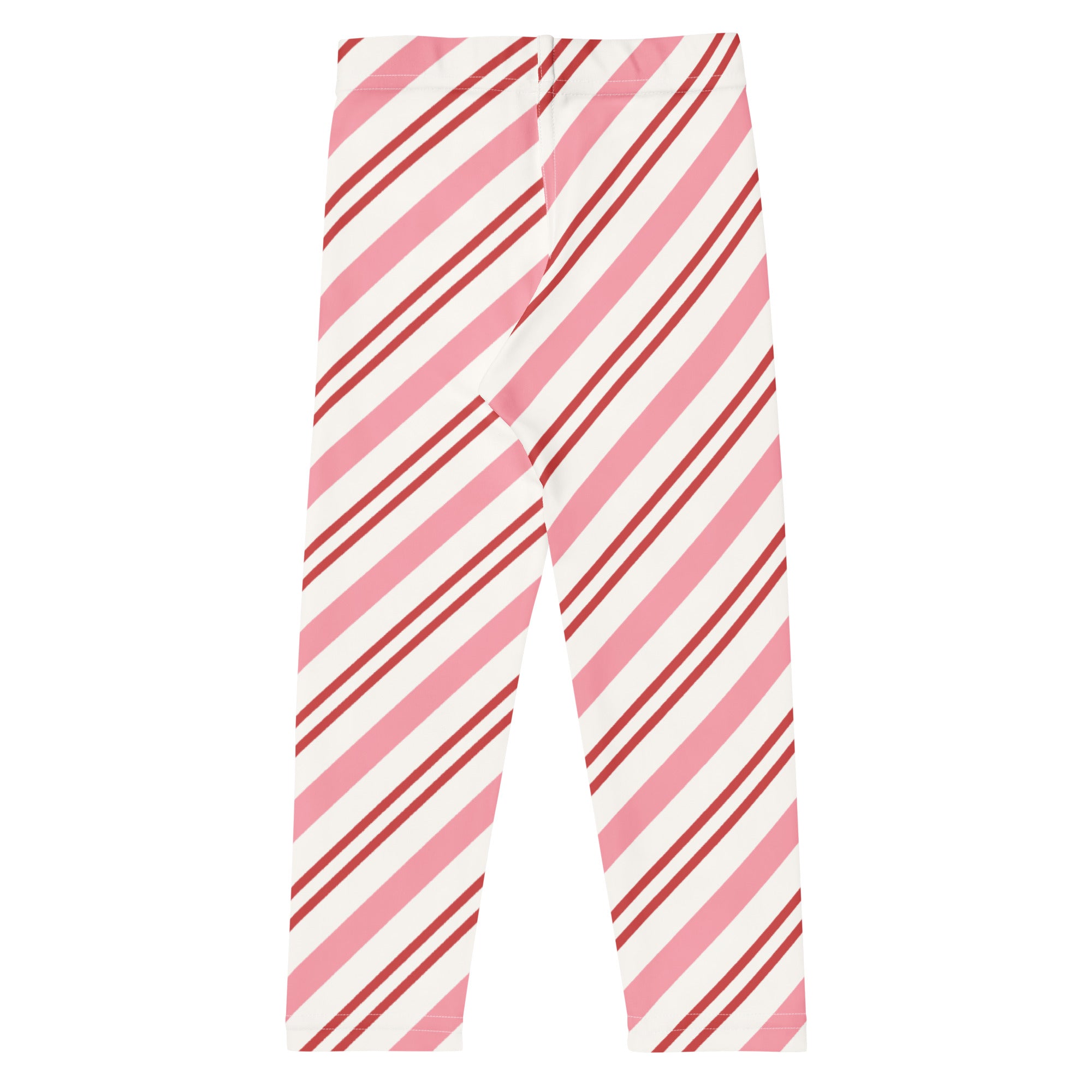 Girls pink candy cane stripe buttery soft leggings with pink and white diagonal stripes for comfortable wear