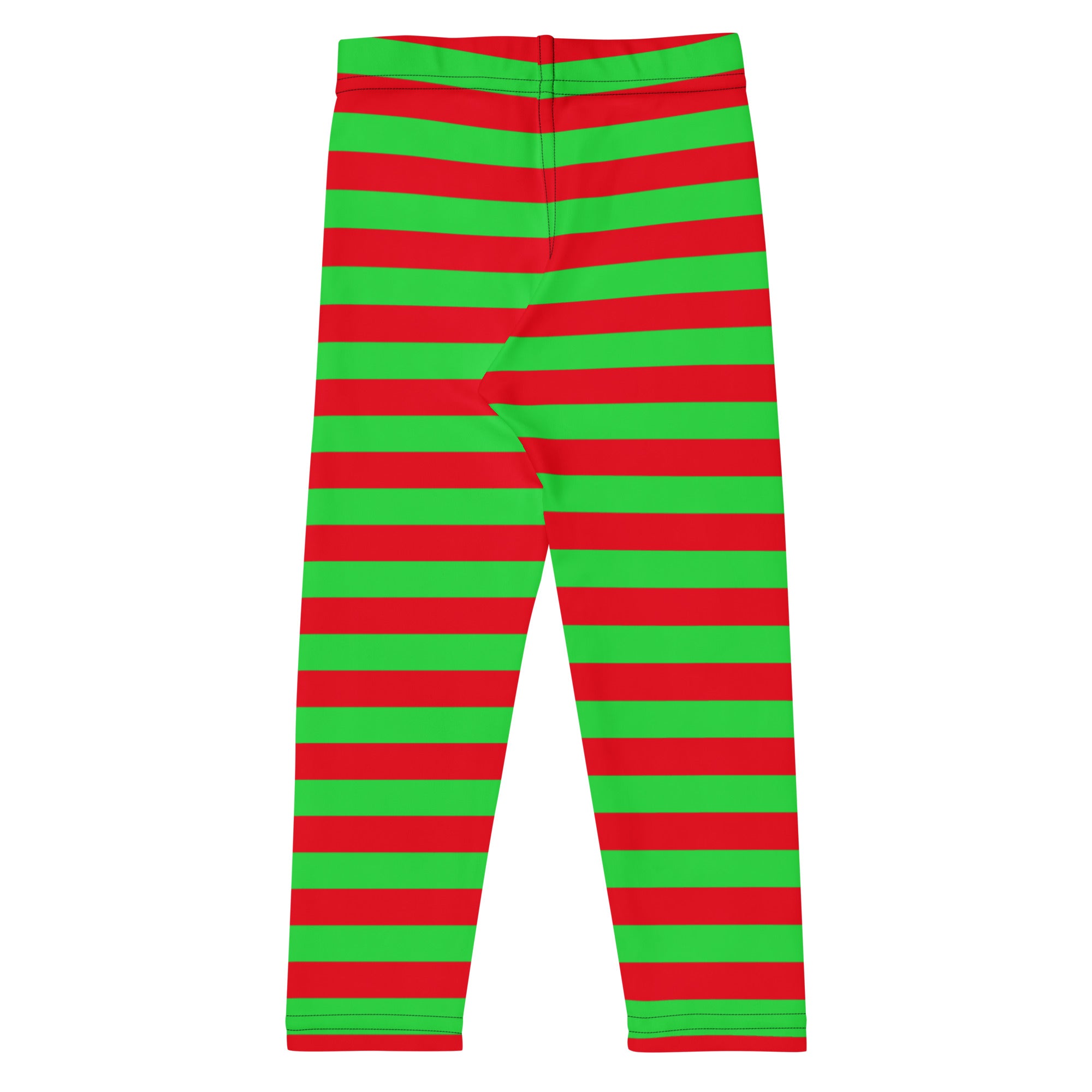 Kids red and green striped Christmas leggings made of buttery soft stretchy fabric for comfortable wear