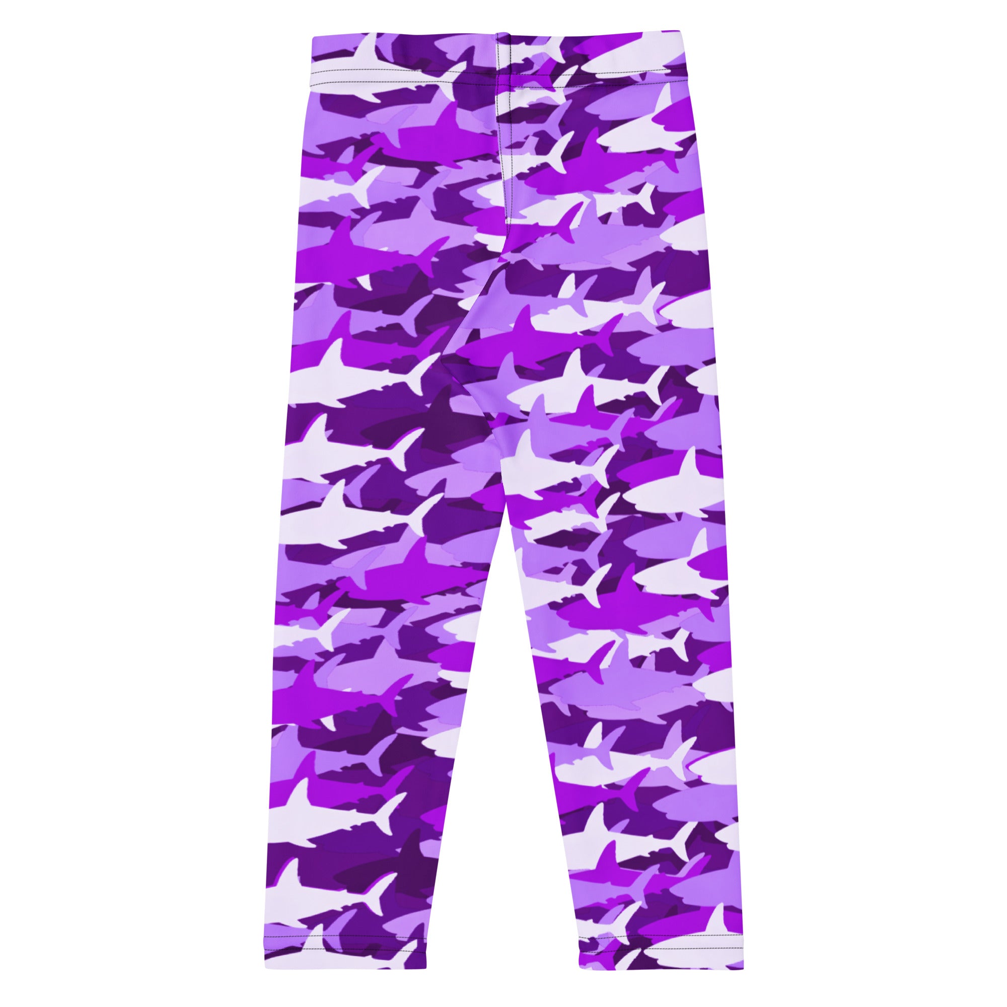 Girls purple and white shark camouflage buttery soft leggings made from comfy fabric for everyday wear