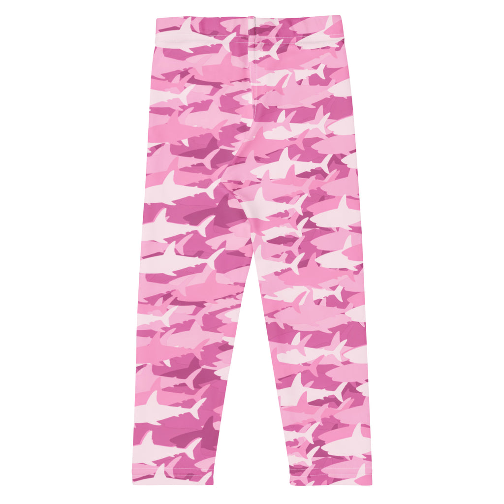 Girls pink shark buttery soft leggings in pink and white shark camouflage pattern made from soft fabric