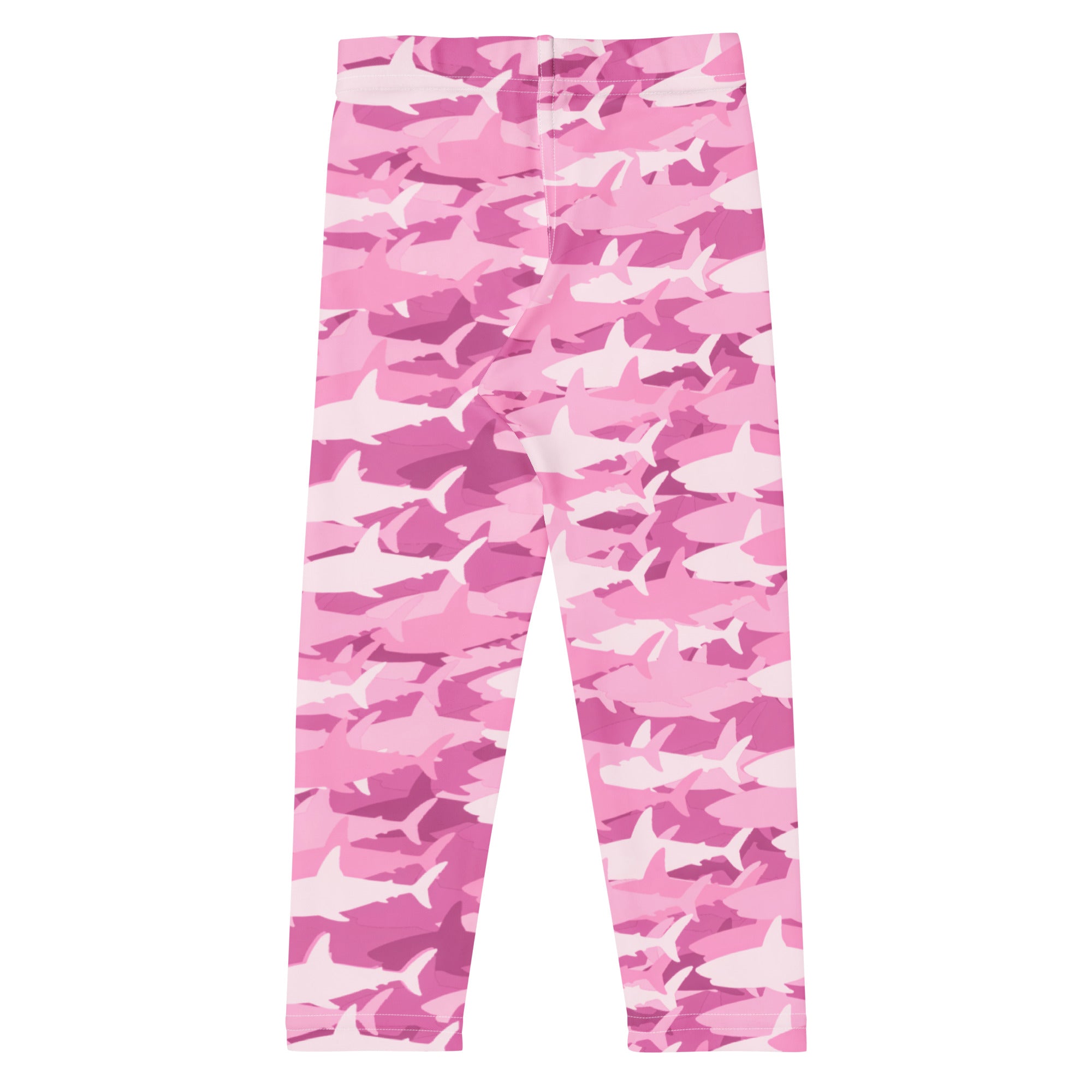 Girls pink shark buttery soft leggings in pink and white shark camouflage pattern made from soft fabric
